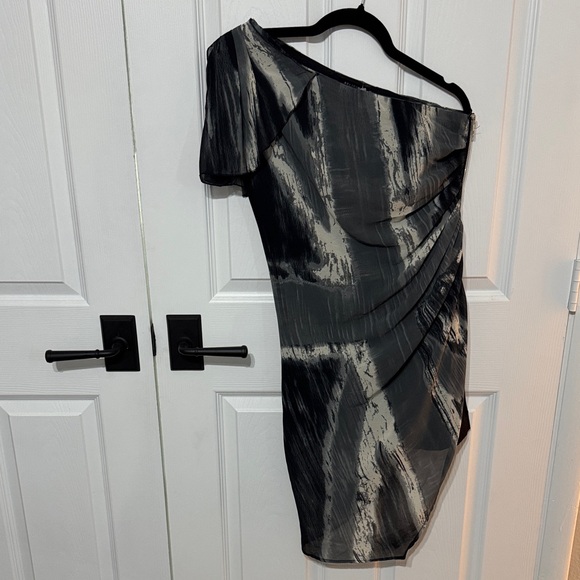 Chic One-Shoulder Black and Gray Dress - Picture 1 of 6
